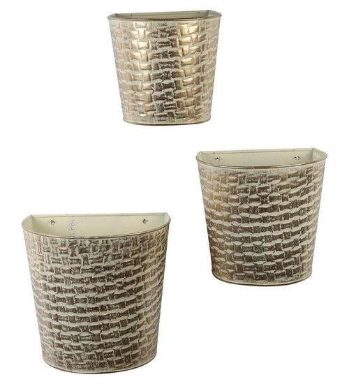 White & Gold Hammered Wall Planter - Set of 3