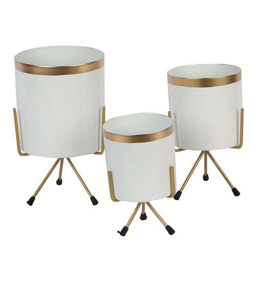 White & Gold Metal Votive Planter - Set of 3