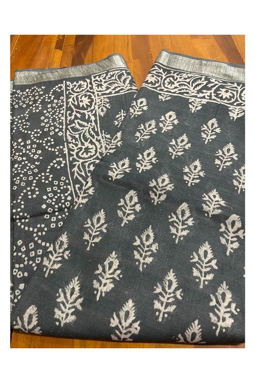 Southloom Linen Grey Designer Saree with Floral Prints