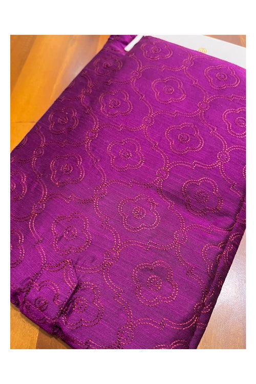 Southloom Magenta Embroidered Semi Silk Short Kurta for Men