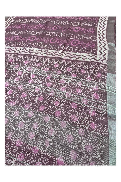 Southloom Linen Magenta Designer Saree with Floral Prints