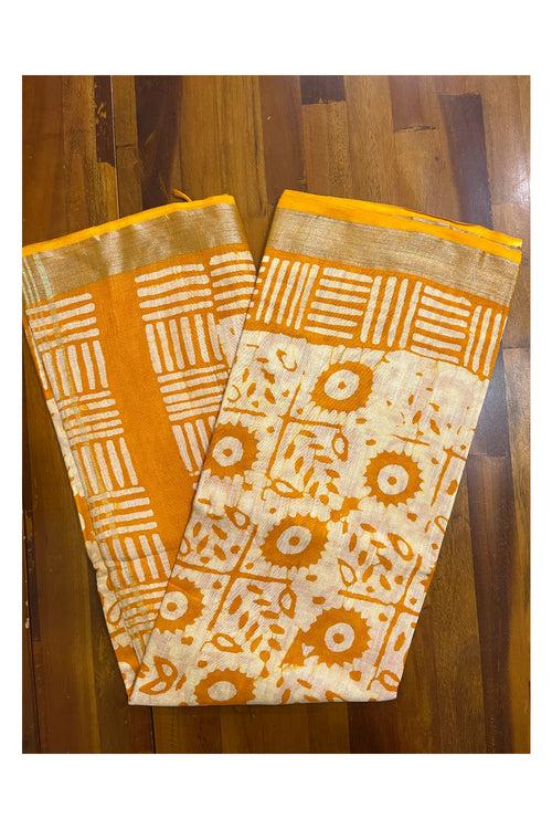 Southloom Linen Yellow and White Designer Printed Saree