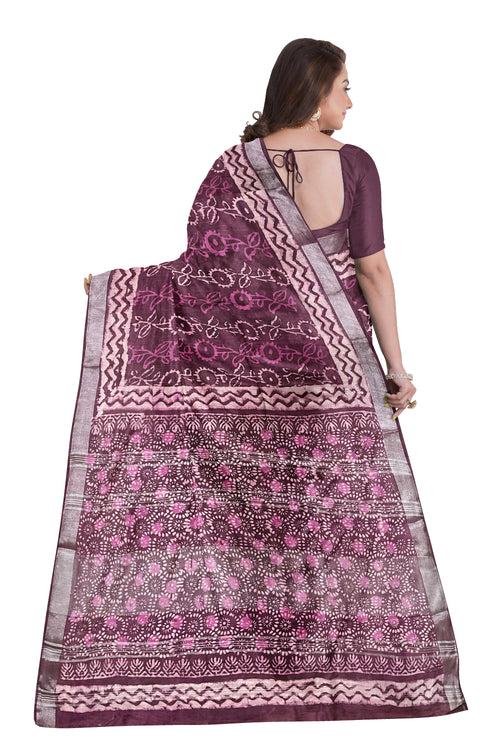 Southloom Linen Magenta Designer Saree with Floral Prints