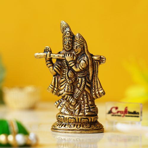 Golden Brass Radha Krishna Murti Idol - God Goddess Statue Decorative Showpiece for Home, Office, Car Dashboard - Gift for Festivals like Janmashtami, Radha Ashtami, and Diwali