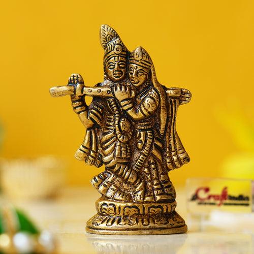 Golden Brass Radha Krishna Murti Idol - God Goddess Statue Decorative Showpiece for Home, Office, Car Dashboard - Gift for Festivals like Janmashtami, Radha Ashtami, and Diwali