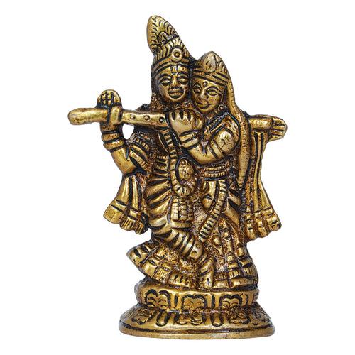 Golden Brass Radha Krishna Murti Idol - God Goddess Statue Decorative Showpiece for Home, Office, Car Dashboard - Gift for Festivals like Janmashtami, Radha Ashtami, and Diwali