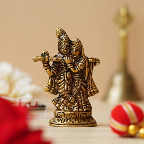 Golden Brass Radha Krishna Murti Idol - God Goddess Statue Decorative Showpiece for Home, Office, Car Dashboard - Gift for Festivals like Janmashtami, Radha Ashtami, and Diwali