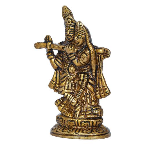 Golden Brass Radha Krishna Murti Idol - God Goddess Statue Decorative Showpiece for Home, Office, Car Dashboard - Gift for Festivals like Janmashtami, Radha Ashtami, and Diwali