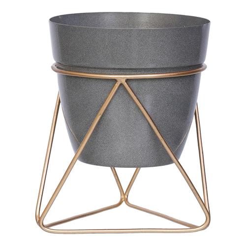 Black & Golden Metal Planter Flower Vase Pot with Stand for Home, Office Decor, Living Room, Balcony, Tabletop, Indoor Outdoor, Pack of 1