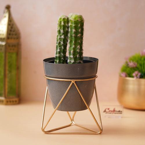 Black & Golden Metal Planter Flower Vase Pot with Stand for Home, Office Decor, Living Room, Balcony, Tabletop, Indoor Outdoor, Pack of 1