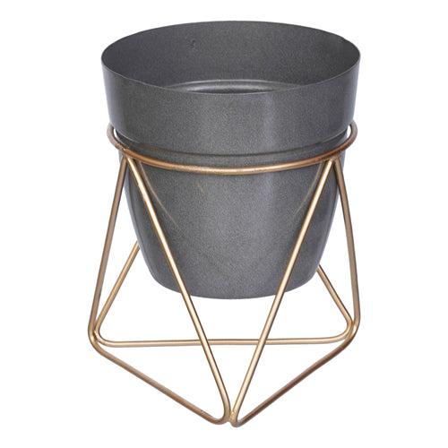 Black & Golden Metal Planter Flower Vase Pot with Stand for Home, Office Decor, Living Room, Balcony, Tabletop, Indoor Outdoor, Pack of 1