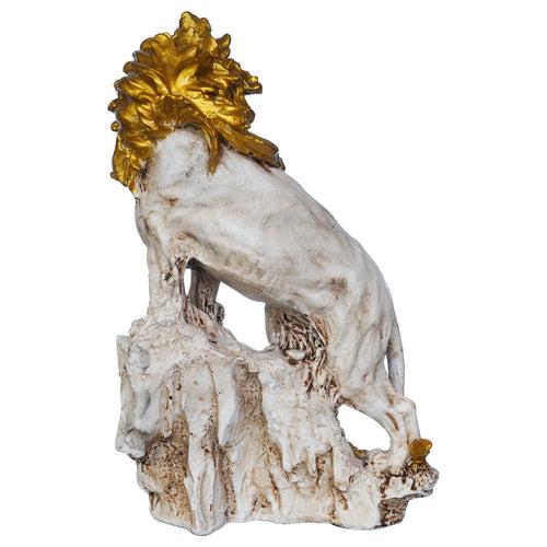 Polyresin Lion Statue Climbing on Rock Animal Figurine Showpiece