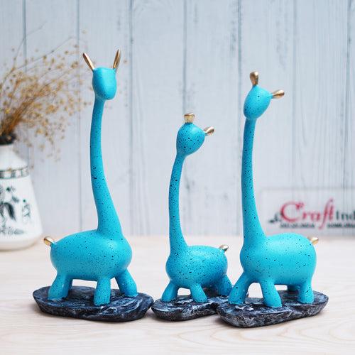 Set of 3 Blue Polyresin Cute Giraffe Statues Animal Figurines