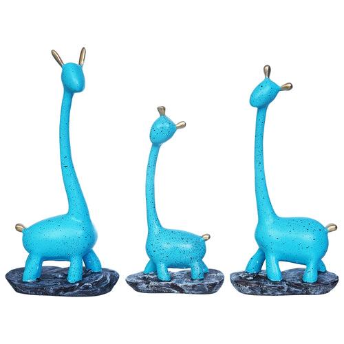 Set of 3 Blue Polyresin Cute Giraffe Statues Animal Figurines