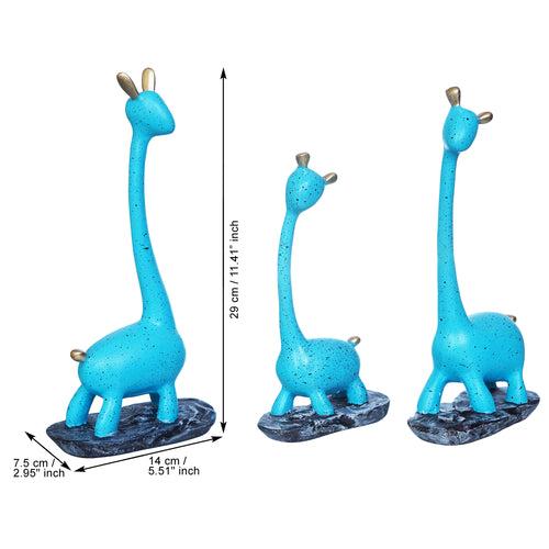 Set of 3 Blue Polyresin Cute Giraffe Statues Animal Figurines