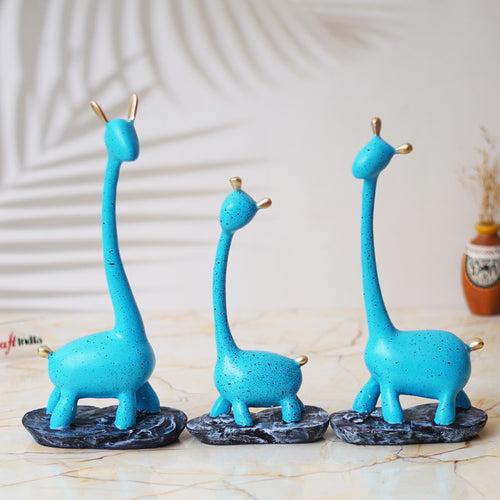 Set of 3 Blue Polyresin Cute Giraffe Statues Animal Figurines