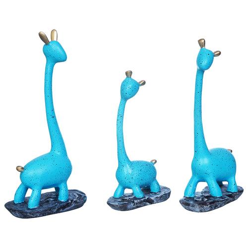 Set of 3 Blue Polyresin Cute Giraffe Statues Animal Figurines