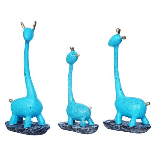 Set of 3 Blue Polyresin Cute Giraffe Statues Animal Figurines