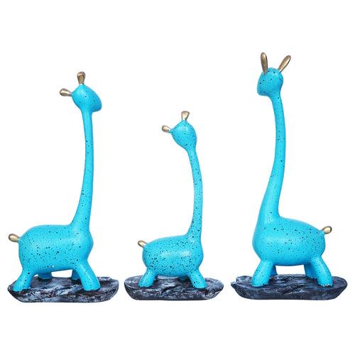 Set of 3 Blue Polyresin Cute Giraffe Statues Animal Figurines