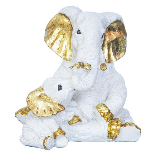 White Polyresin Small Elephant Family Mom and Baby Statue Animal Figurines Decorative Showpiece for Home Decor