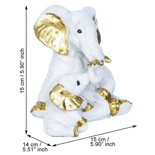 White Polyresin Small Elephant Family Mom and Baby Statue Animal Figurines Decorative Showpiece for Home Decor