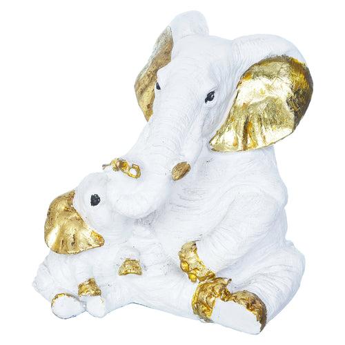 White Polyresin Small Elephant Family Mom and Baby Statue Animal Figurines Decorative Showpiece for Home Decor