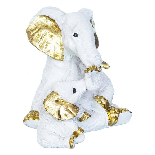 White Polyresin Small Elephant Family Mom and Baby Statue Animal Figurines Decorative Showpiece for Home Decor