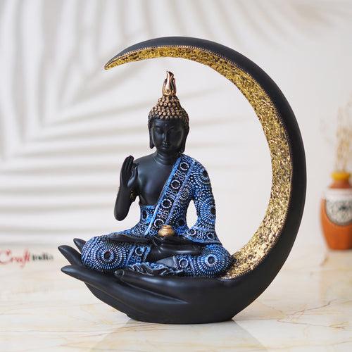 Multicolor Polyresin Blessing Lord Buddha Statue with Palm and Chand Decorative Showpiece