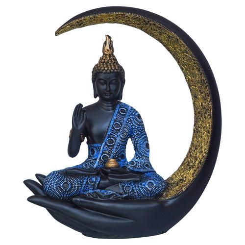 Multicolor Polyresin Blessing Lord Buddha Statue with Palm and Chand Decorative Showpiece