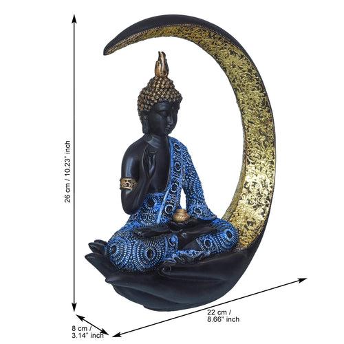 Multicolor Polyresin Blessing Lord Buddha Statue with Palm and Chand Decorative Showpiece