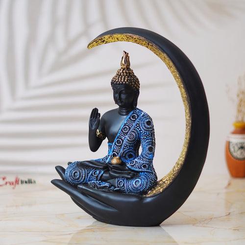 Multicolor Polyresin Blessing Lord Buddha Statue with Palm and Chand Decorative Showpiece