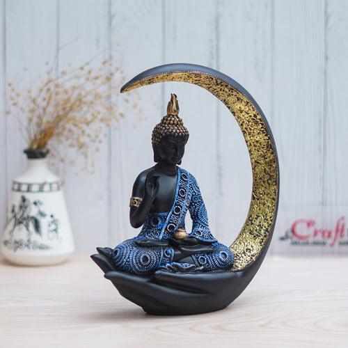 Multicolor Polyresin Blessing Lord Buddha Statue with Palm and Chand Decorative Showpiece