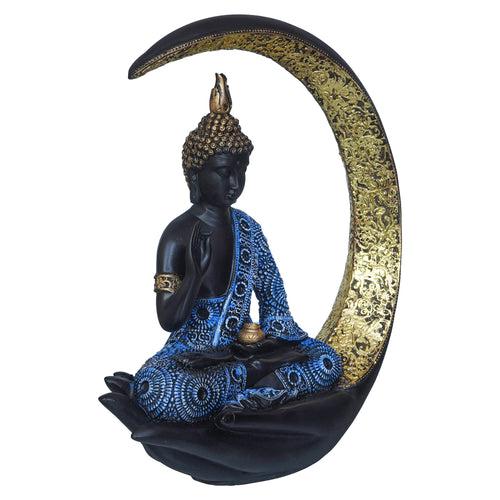 Multicolor Polyresin Blessing Lord Buddha Statue with Palm and Chand Decorative Showpiece