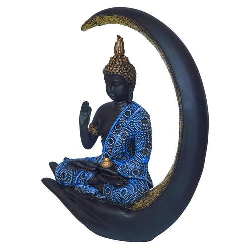 Multicolor Polyresin Blessing Lord Buddha Statue with Palm and Chand Decorative Showpiece