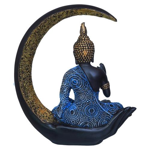 Multicolor Polyresin Blessing Lord Buddha Statue with Palm and Chand Decorative Showpiece