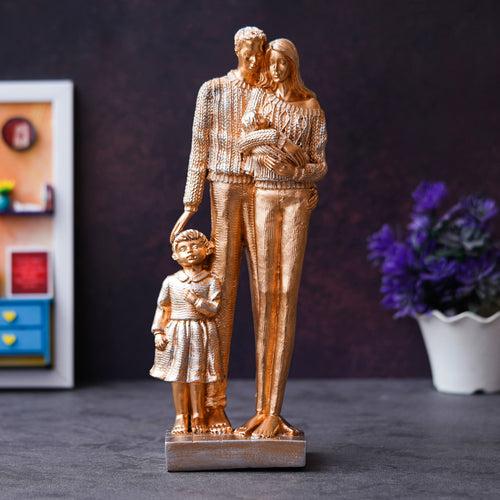 Golden Beloved Family of Husband, Wife, Daughter, and Son Human Figurines Decorative Showpiece