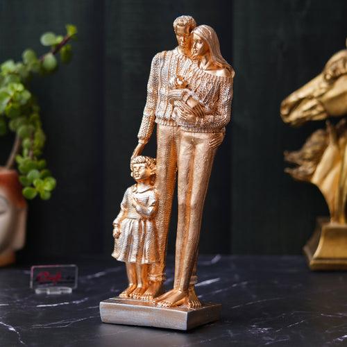 Golden Beloved Family of Husband, Wife, Daughter, and Son Human Figurines Decorative Showpiece