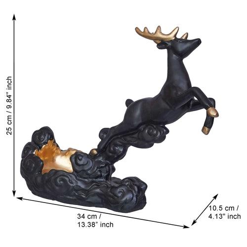 Black Polyresin Stotting Deer Statue Wine Holder, Majestic Animal Figurine Decorative Showpiece