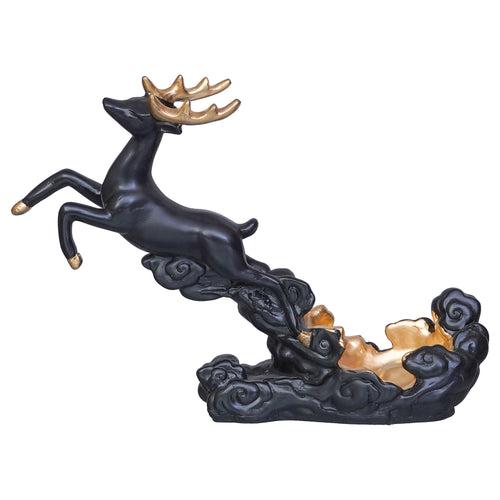 Black Polyresin Stotting Deer Statue Wine Holder, Majestic Animal Figurine Decorative Showpiece