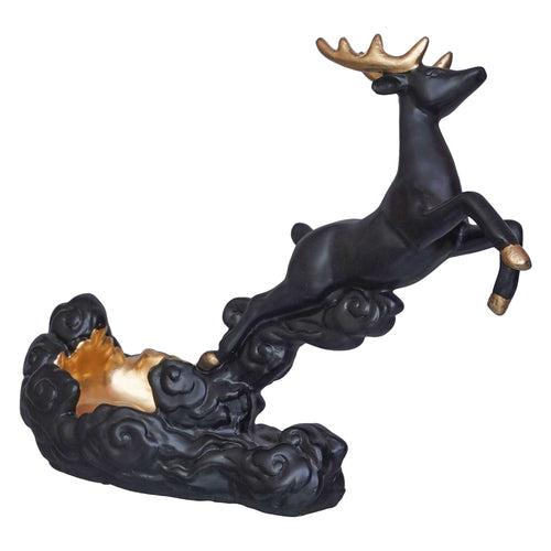Black Polyresin Stotting Deer Statue Wine Holder, Majestic Animal Figurine Decorative Showpiece
