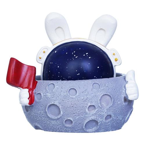 Rabbit Astronaut Miniature statue on Moon shaking head with Red Flag Decorative Showpiece