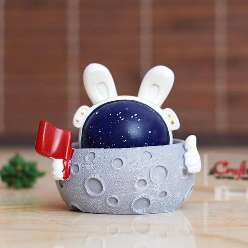 Rabbit Astronaut Miniature statue on Moon shaking head with Red Flag Decorative Showpiece