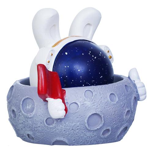 Rabbit Astronaut Miniature statue on Moon shaking head with Red Flag Decorative Showpiece