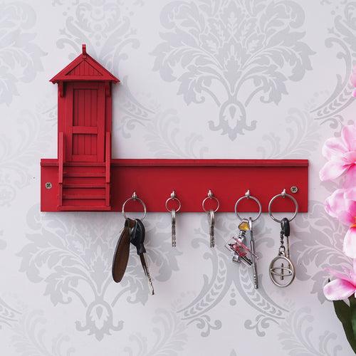 Red Home Decorative Wooden Key Holder with 5 Hooks