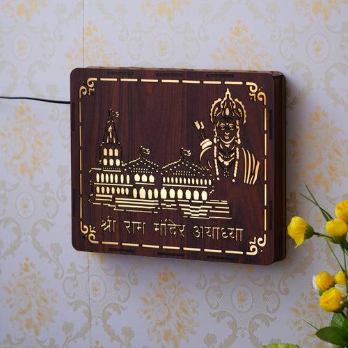 Gold, Brown Shri Ram Mandir Ayodhya, Jai Shree Ram Wooden Wall Hanging Frame for Home Living Room, Bedroom, Office Decor & Gift for Housewarming, Diwali, Rama Navami