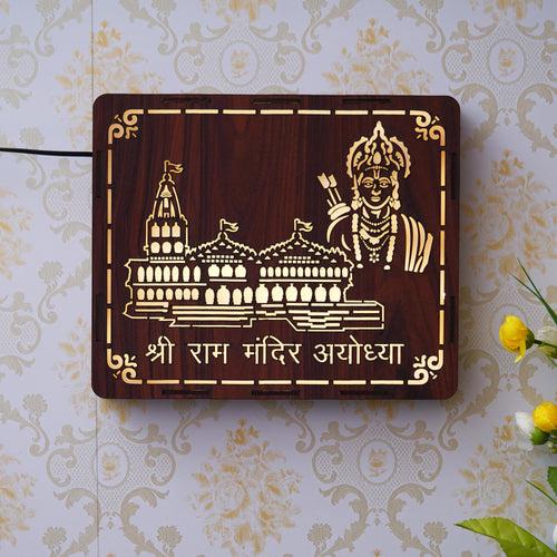 Gold, Brown Shri Ram Mandir Ayodhya, Jai Shree Ram Wooden Wall Hanging Frame for Home Living Room, Bedroom, Office Decor & Gift for Housewarming, Diwali, Rama Navami