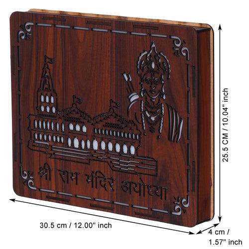 Gold, Brown Shri Ram Mandir Ayodhya, Jai Shree Ram Wooden Wall Hanging Frame for Home Living Room, Bedroom, Office Decor & Gift for Housewarming, Diwali, Rama Navami