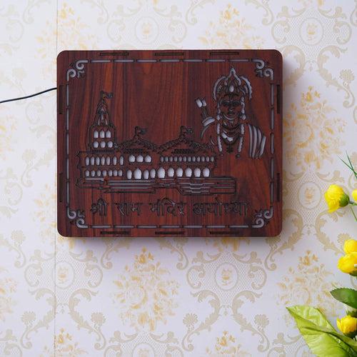 Gold, Brown Shri Ram Mandir Ayodhya, Jai Shree Ram Wooden Wall Hanging Frame for Home Living Room, Bedroom, Office Decor & Gift for Housewarming, Diwali, Rama Navami