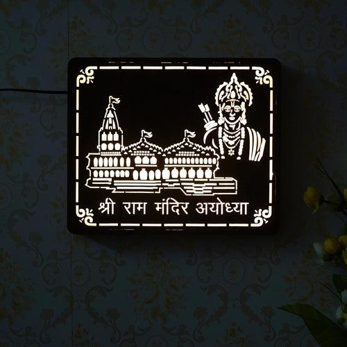 Gold, Brown Shri Ram Mandir Ayodhya, Jai Shree Ram Wooden Wall Hanging Frame for Home Living Room, Bedroom, Office Decor & Gift for Housewarming, Diwali, Rama Navami