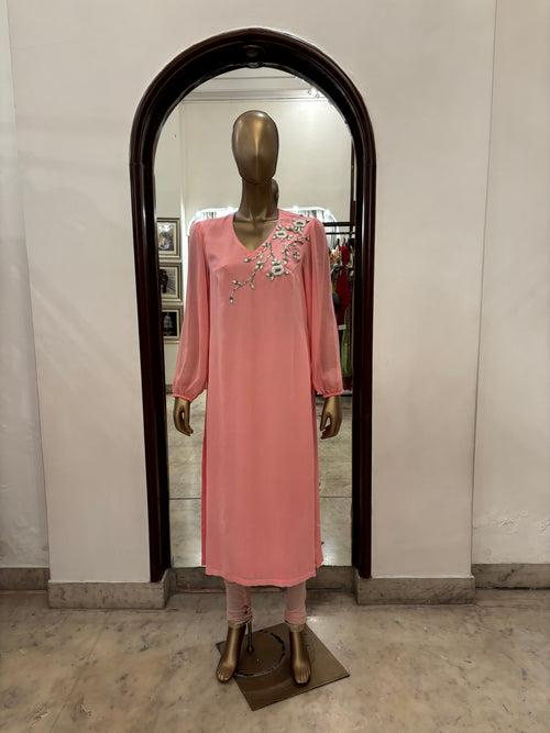 PEACH PINK KURTA LVR (AS24)